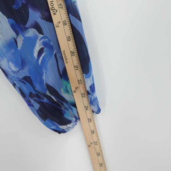 Soft‎ Surroundings Shirt Womens Large Blue Floral Ruffle Corpcore Chiffon V Neck - Picture 7 of 13